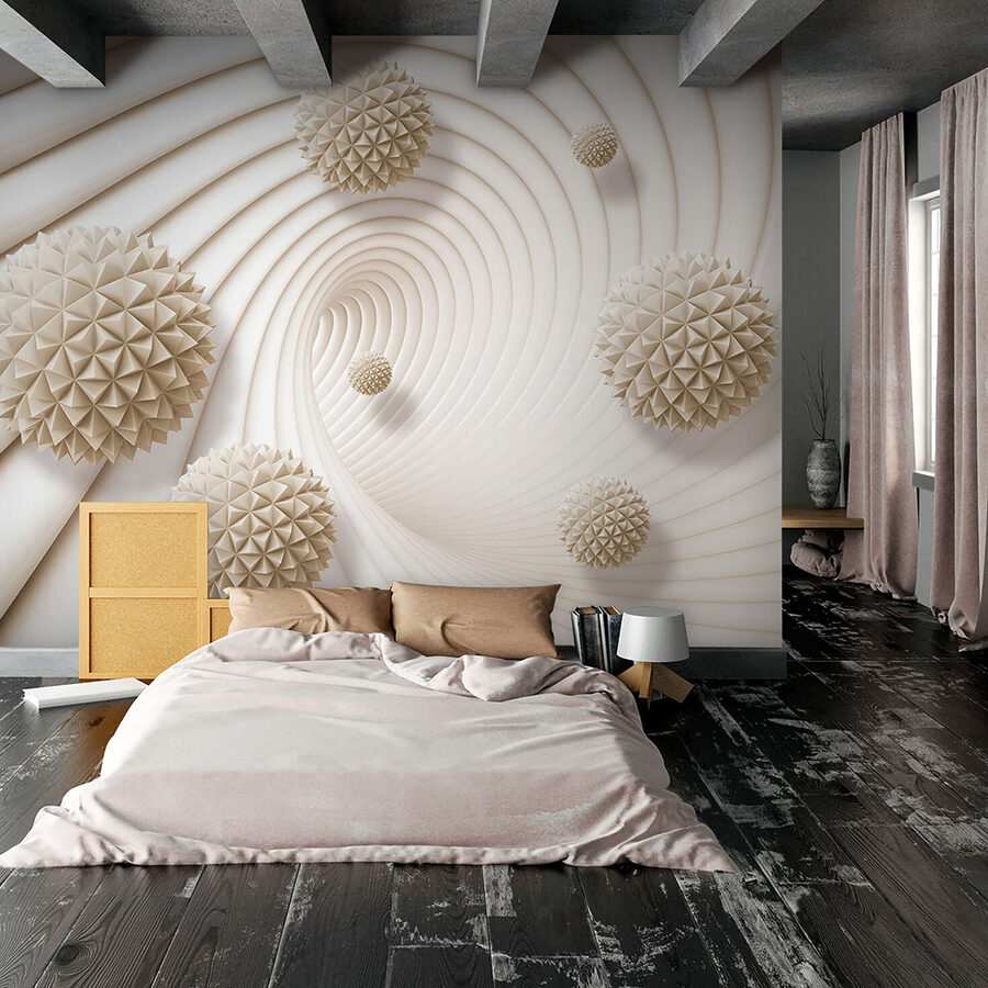 Motif blanc tourbillonnant avec des boules blanches