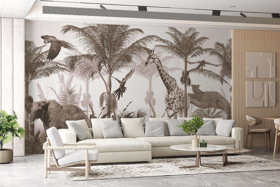 Papier peint Girafes et perroquet dans une forêt – Image 5