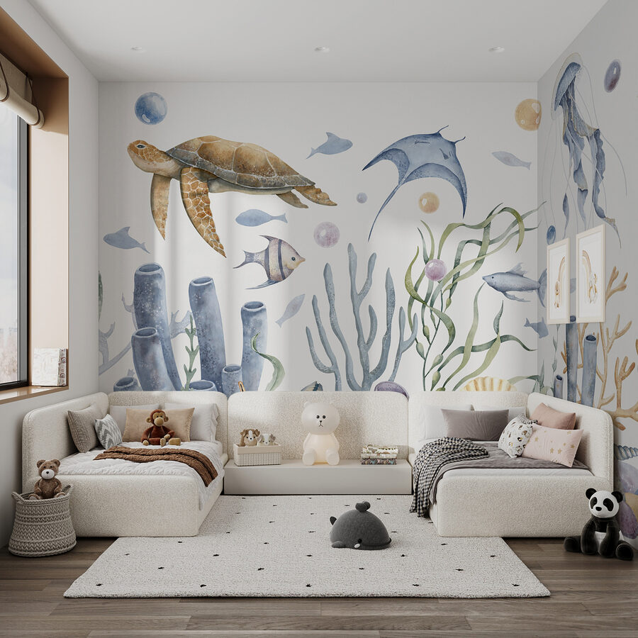 Vie marine avec poissons et algues