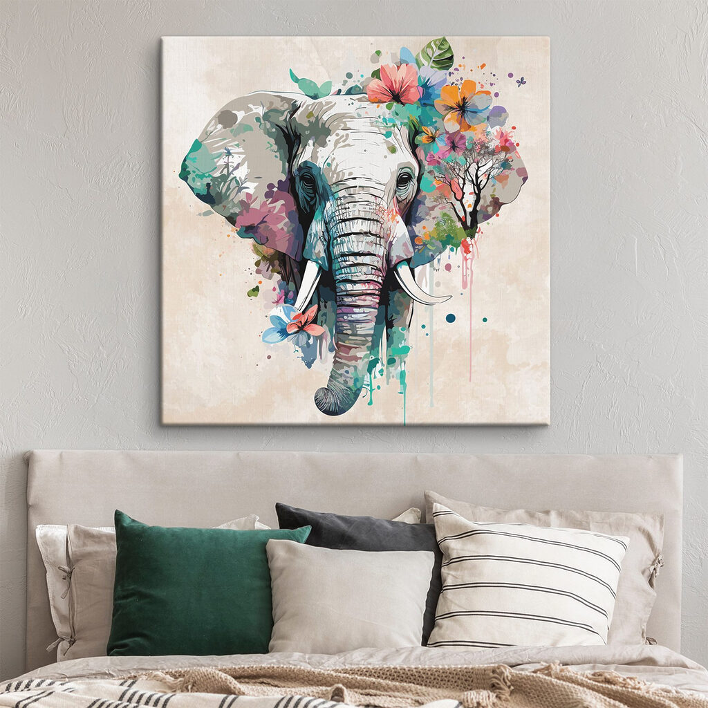 An elephant with flowers and leaves