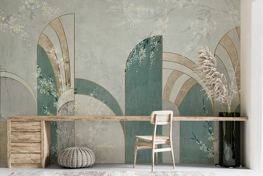 Wallpaper with flowers and archs