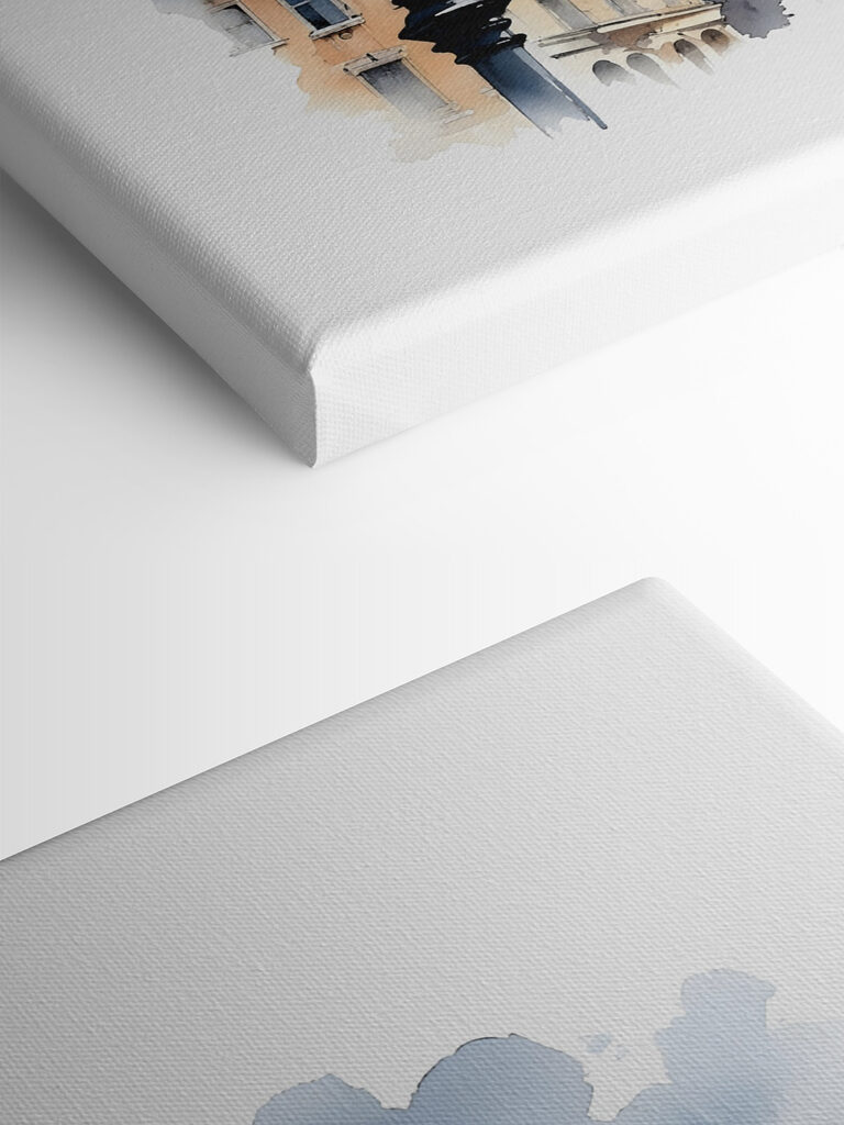 A street lamp with blue domes and buildings in the background