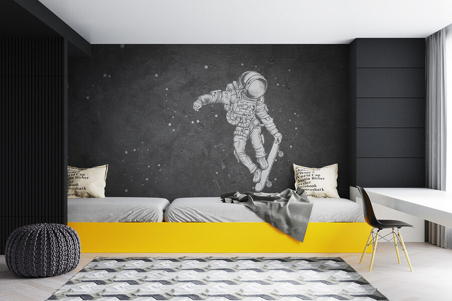 Dessin d'un astronaute sur un skateboard