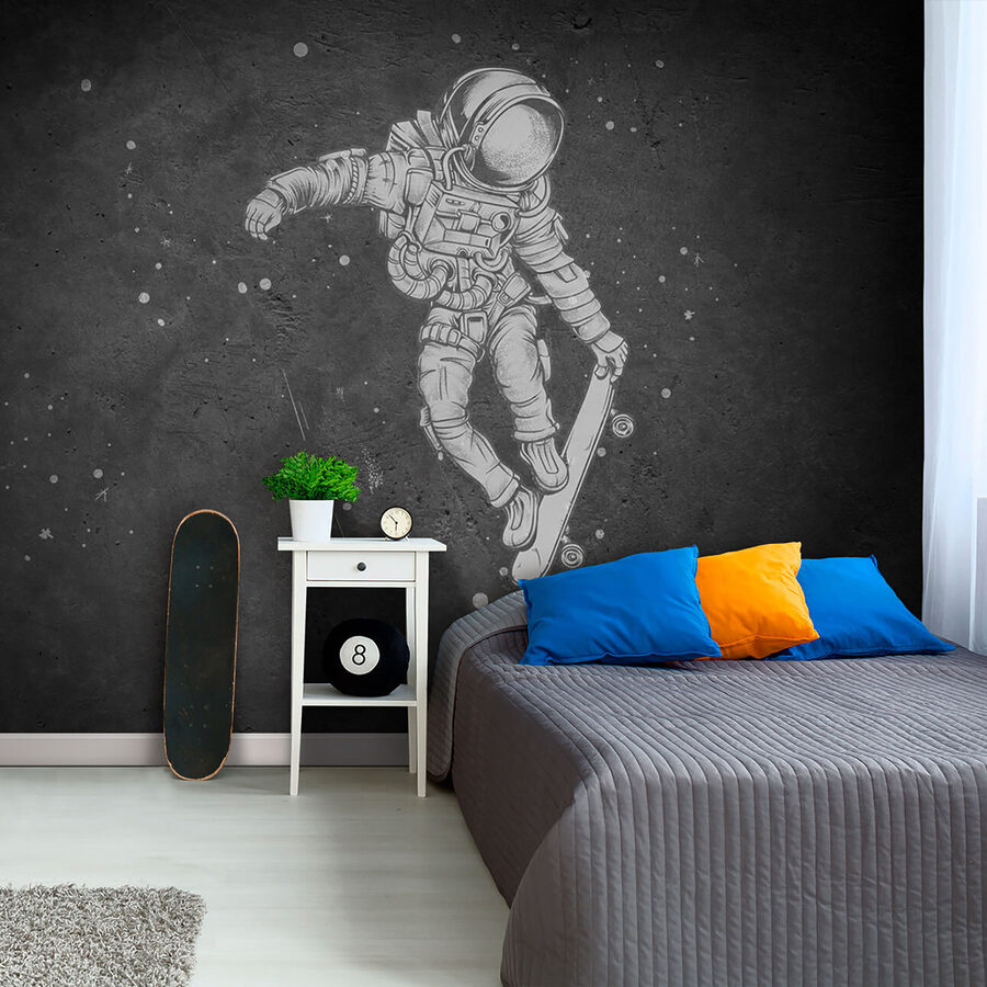 Dessin d'un astronaute sur un skateboard