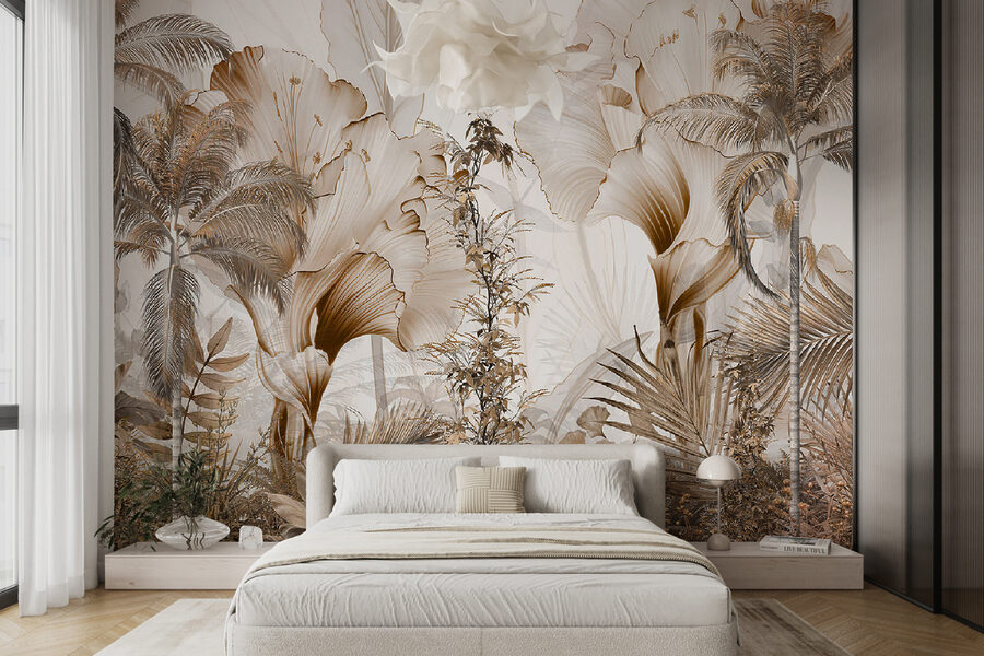Papier peint avec des fleurs et des plantes