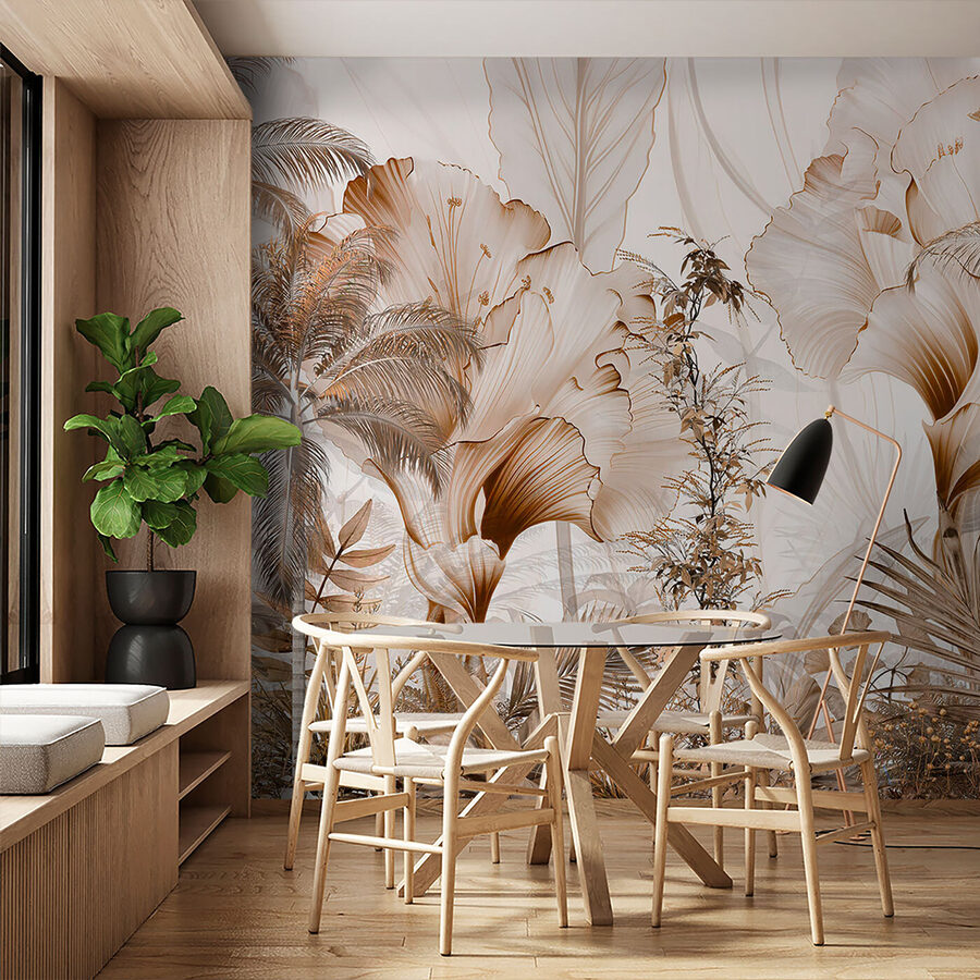 Papier peint avec des fleurs et des plantes