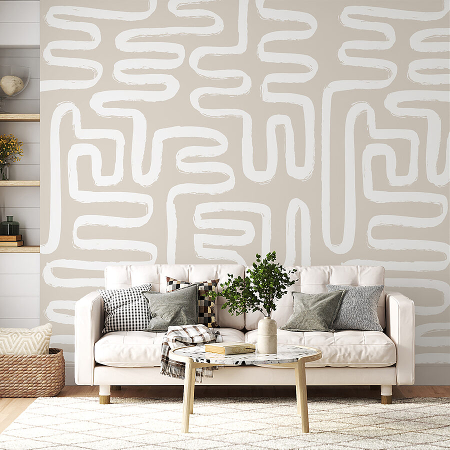 Papier peint Lignes blanches sur fond beige – Image 7