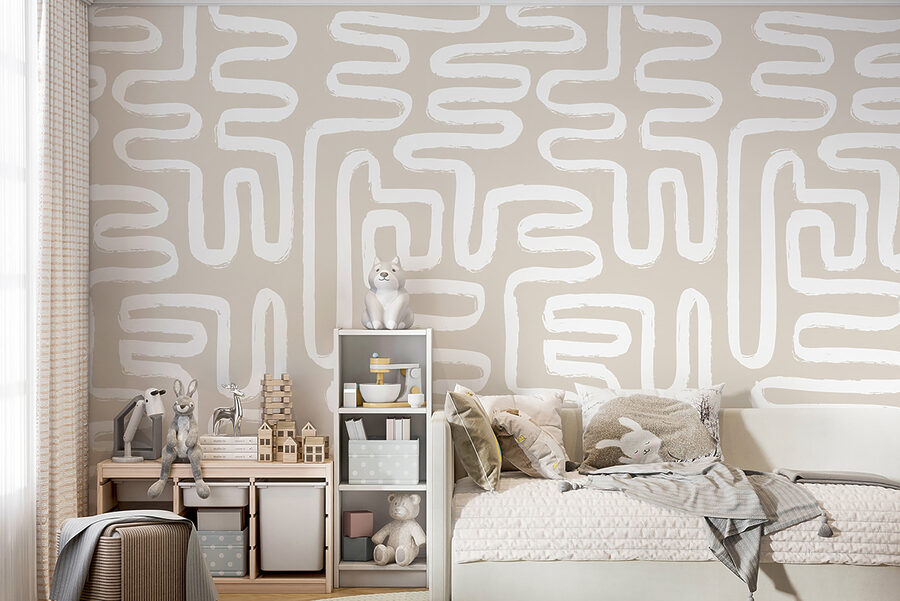 Papier peint Lignes blanches sur fond beige – Image 8
