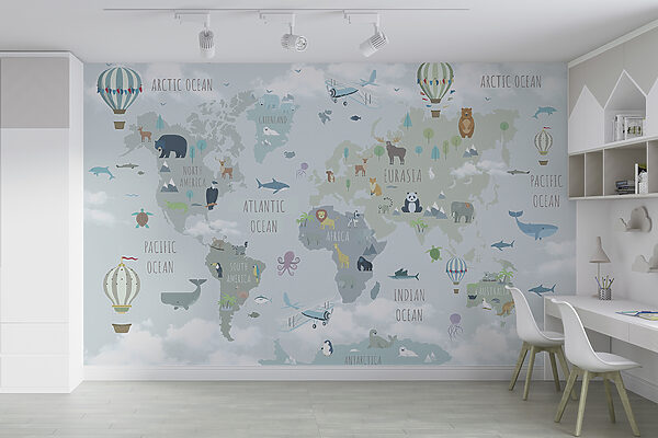 Carte du monde avec animaux et oiseaux Carte du monde avec animaux et oiseaux