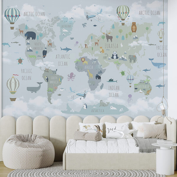 Carte du monde avec animaux et oiseaux Carte du monde avec animaux et oiseaux
