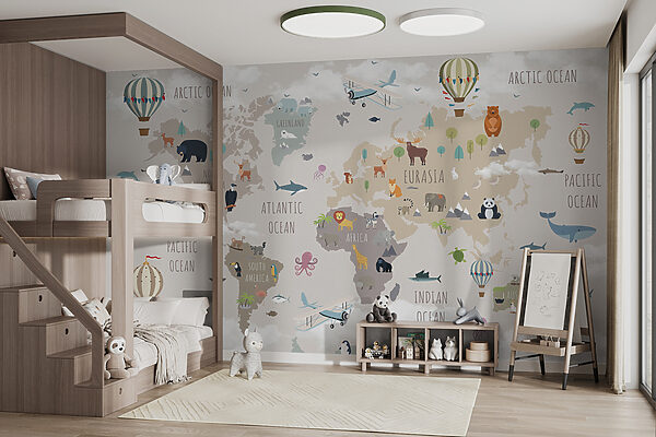 Carte du monde avec animaux et oiseaux Carte du monde avec animaux et oiseaux