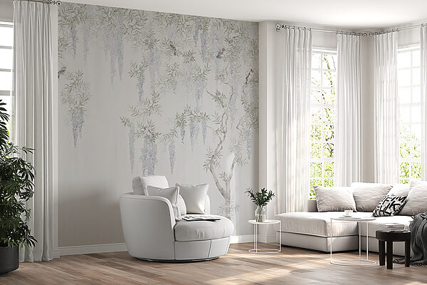 Papier peint avec des fleurs et des oiseaux Papier peint avec des fleurs et des oiseaux
