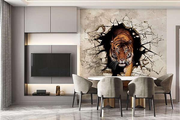 Tigre sortant d'un trou dans un mur Tigre sortant d'un trou dans un mur