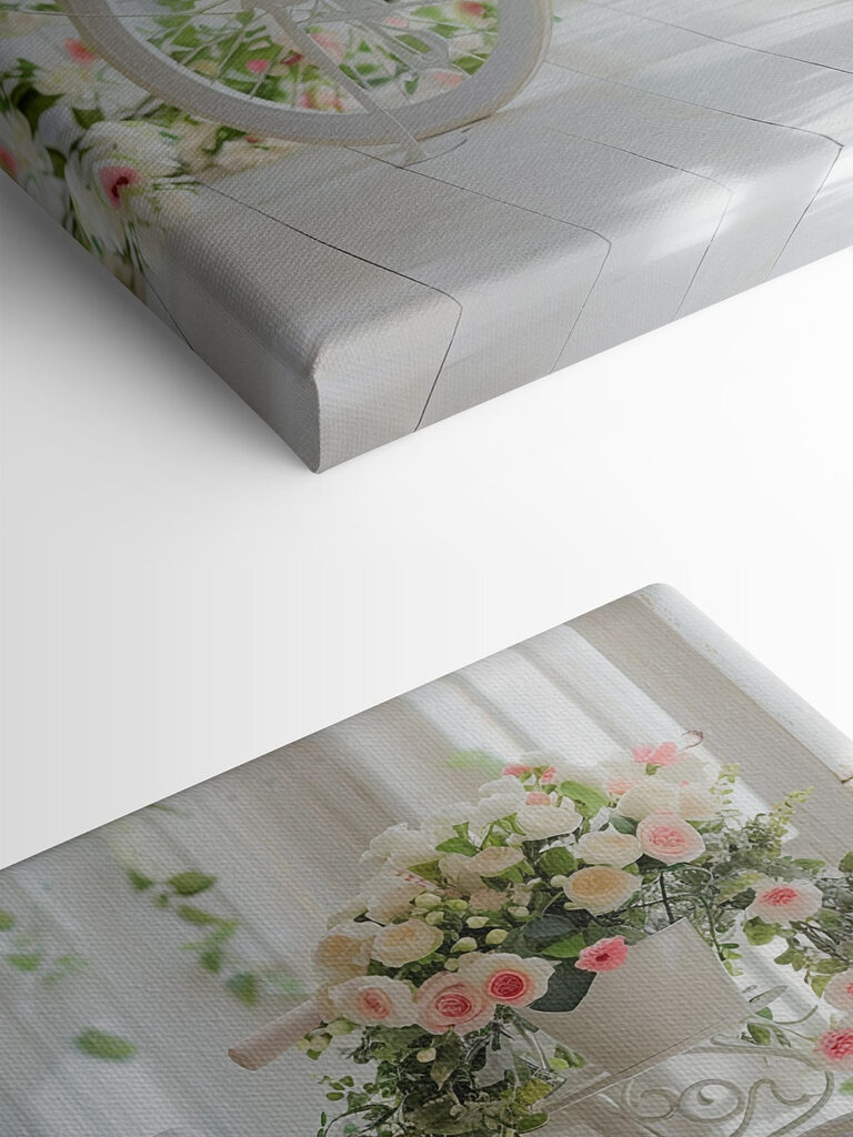 White bicycle with flowers on it White bicycle with flowers on it