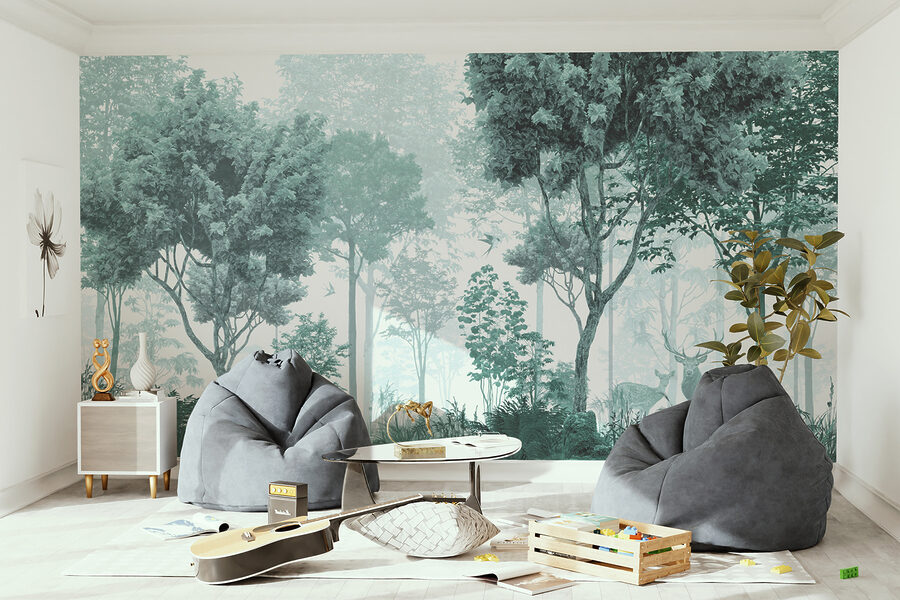 Une forêt avec des arbres et des plantes