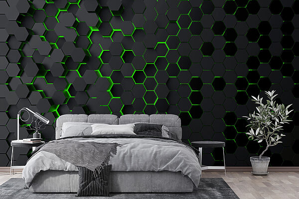 Un hexagone noir avec des lumières vertes Un hexagone noir avec des lumières vertes