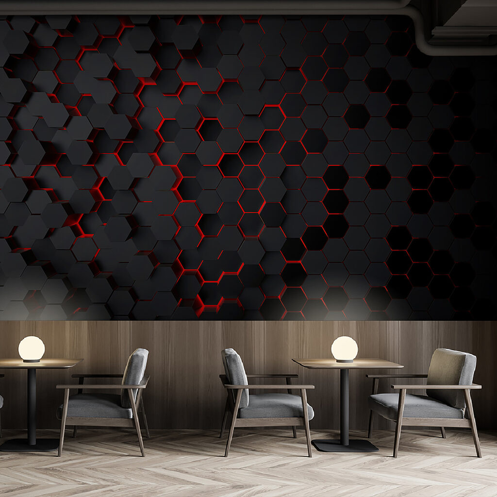 A black hexagons with red light