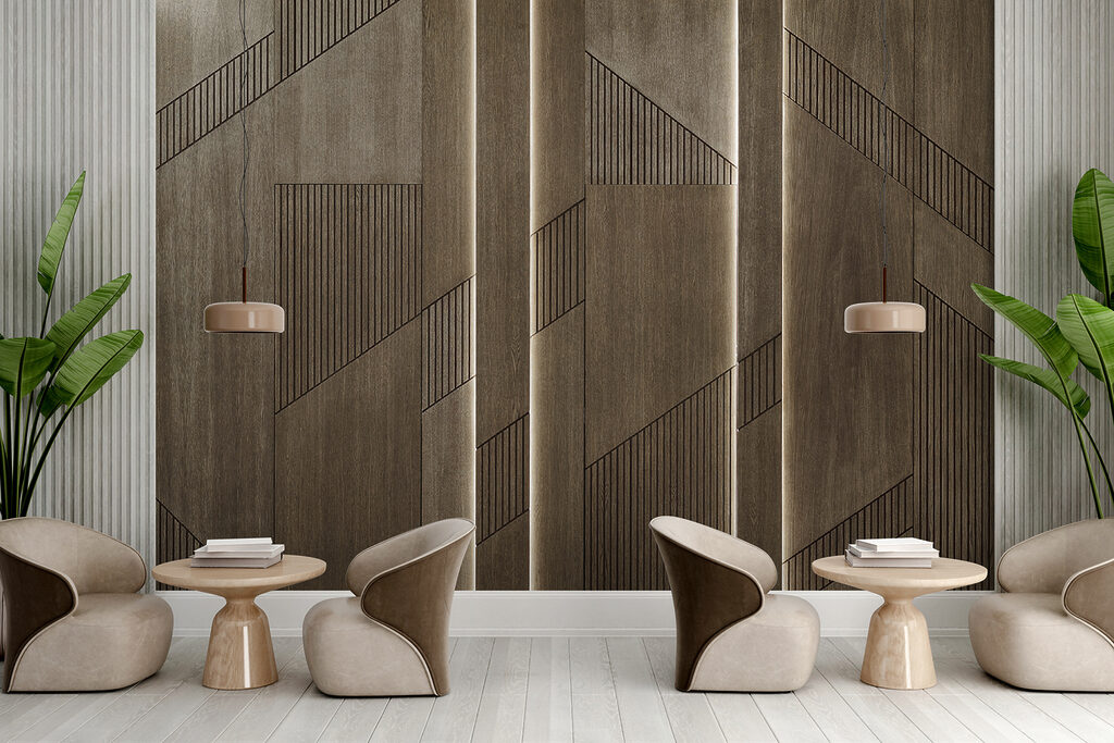 Elegant geometric design on wood panels Elegant geometric design on wood panels
