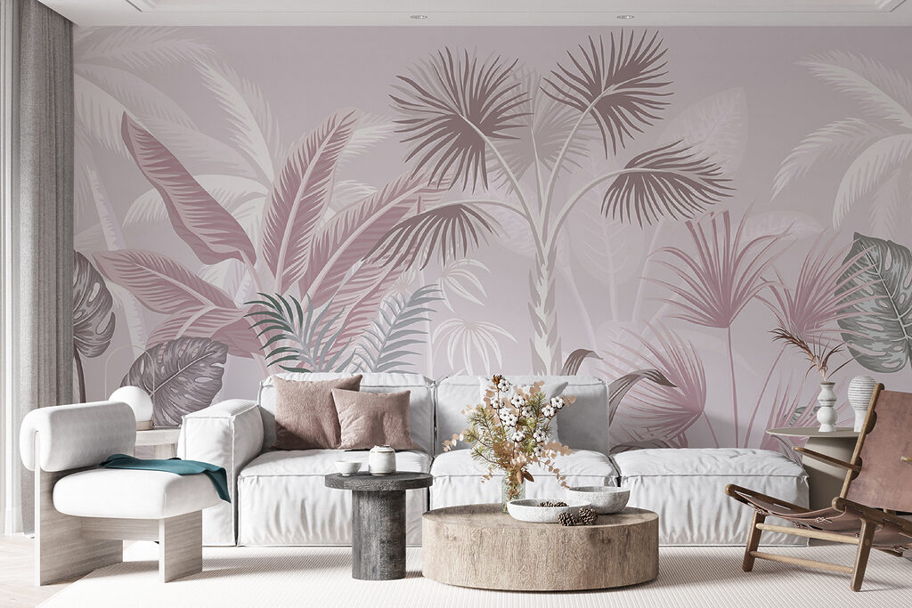 Tropical foliage in soft pastel hues