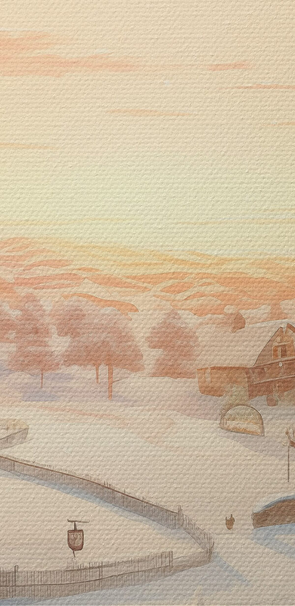 Village enneigé avec des arbres et une clôture Village enneigé avec des arbres et une clôture