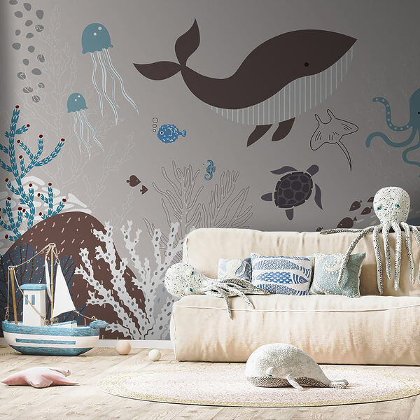 Une vie marine avec une baleine et des algues Une vie marine avec une baleine et des algues