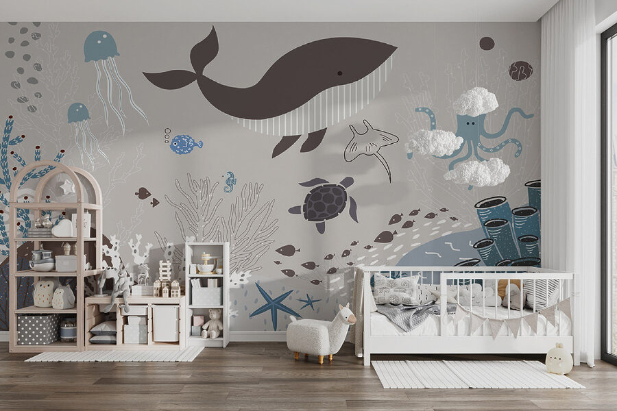 Une vie marine avec une baleine et des algues Une vie marine avec une baleine et des algues