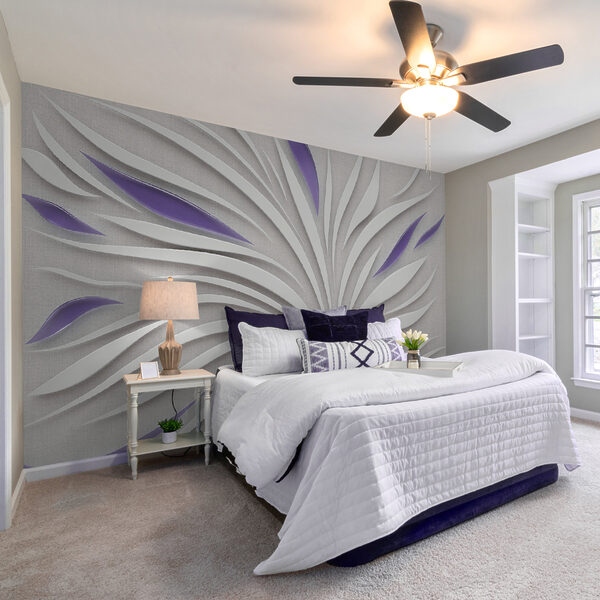 Un tourbillon blanc et violet sur un mur Un tourbillon blanc et violet sur un mur