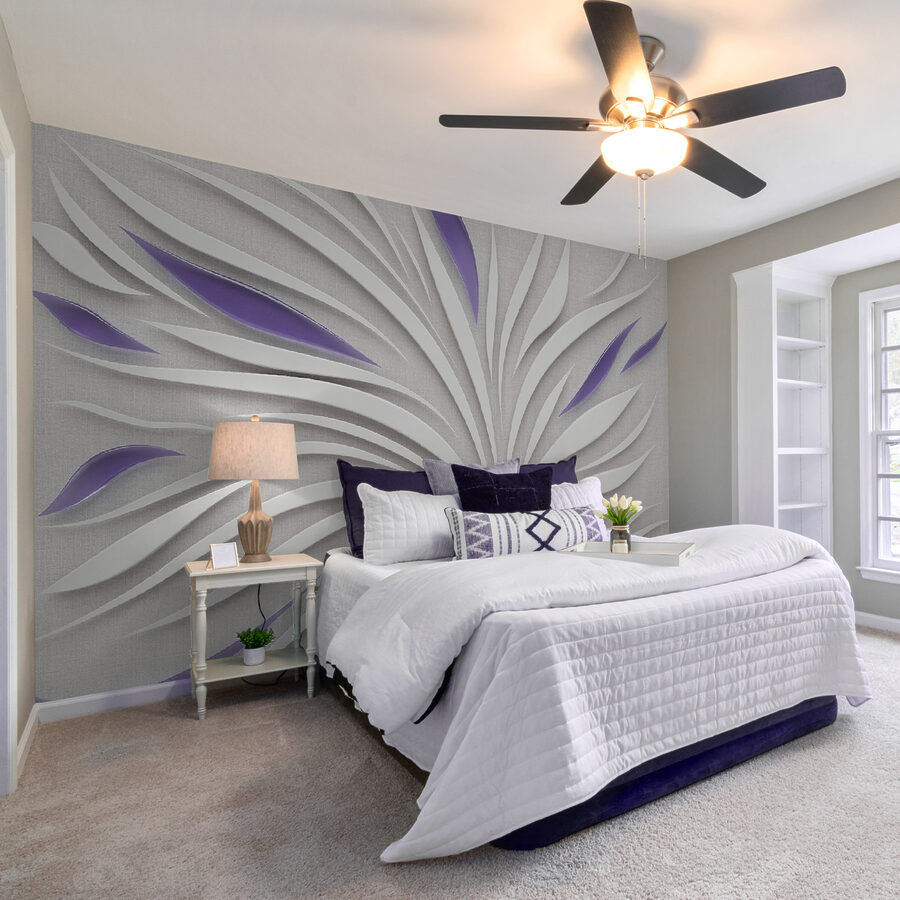 Un tourbillon blanc et violet sur un mur Un tourbillon blanc et violet sur un mur