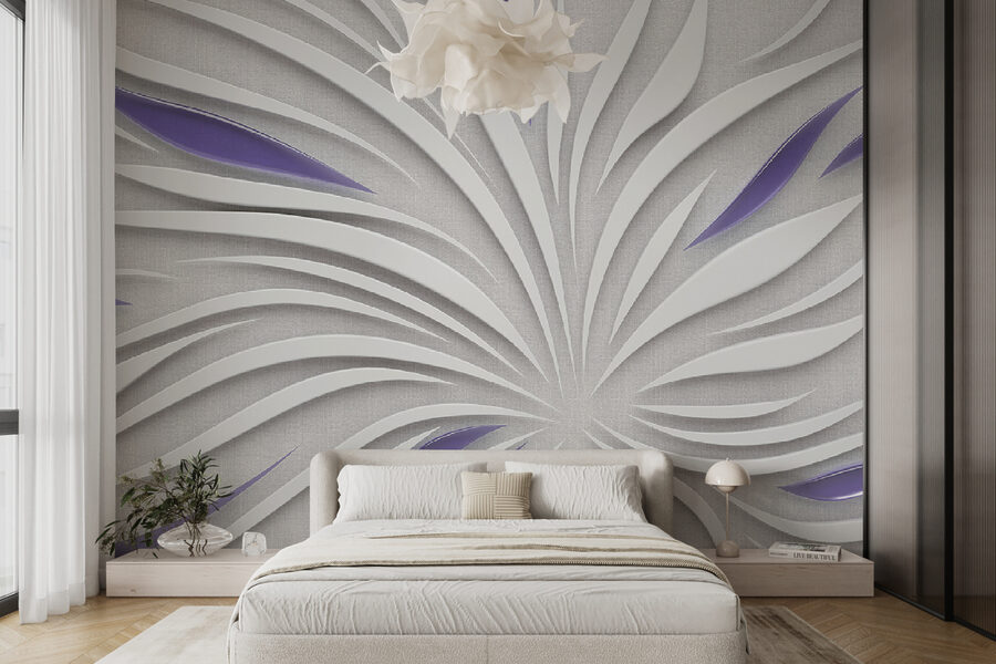 Un tourbillon blanc et violet sur un mur Un tourbillon blanc et violet sur un mur