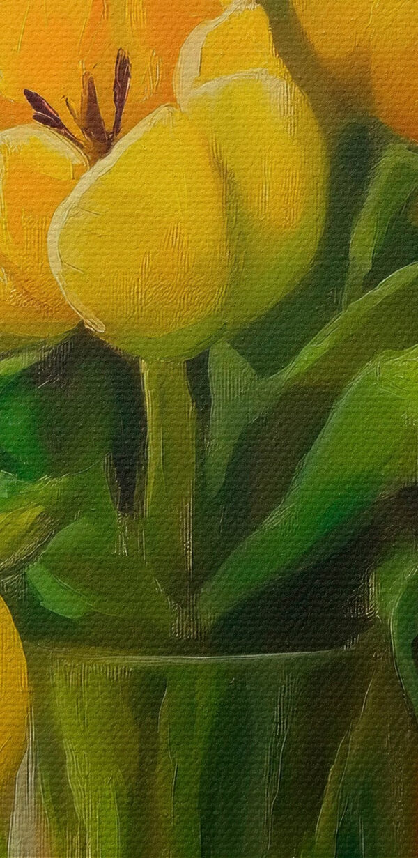 Peinture de tulipes jaunes dans un vase en verre Peinture de tulipes jaunes dans un vase en verre