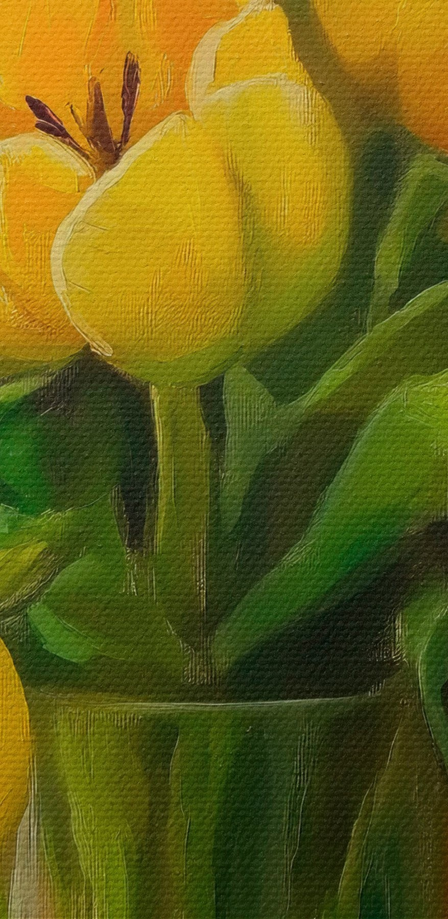 Peinture de tulipes jaunes dans un vase en verre Peinture de tulipes jaunes dans un vase en verre