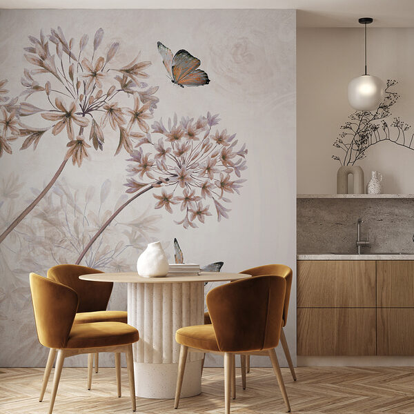 Une peinture de fleurs et de papillons Une peinture de fleurs et de papillons