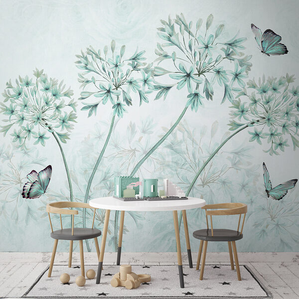Une peinture de fleurs et de papillons Une peinture de fleurs et de papillons