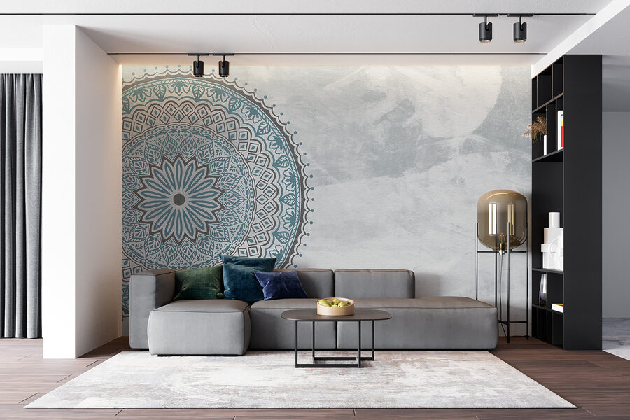 Papier peint Un mandala bleu et gris – Image 2