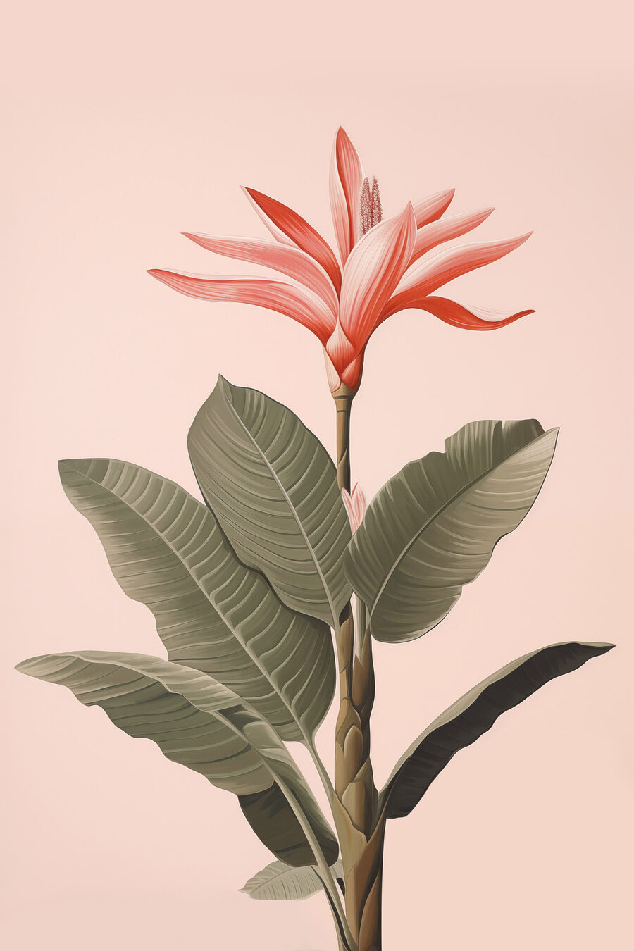 Peinture d'une fleur et de feuilles