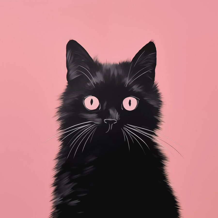 Chat noir aux yeux roses