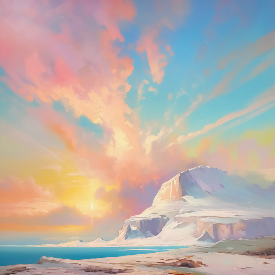 Peinture d'une montagne et de l'eau