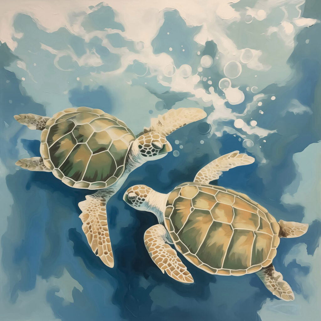 Couple of turtles swimming in water