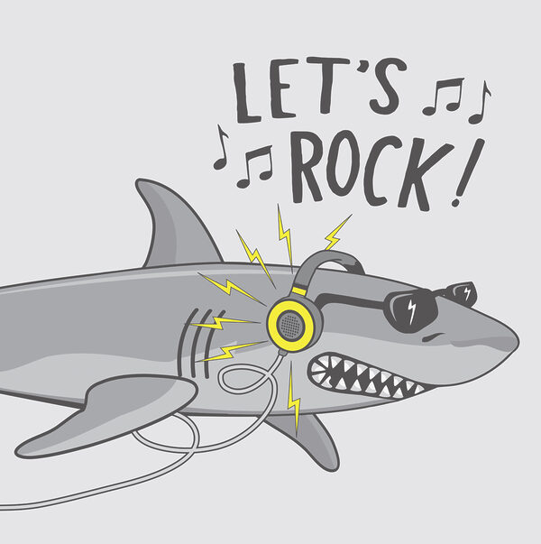 Requin de dessin animé avec des écouteurs Requin de dessin animé avec des écouteurs