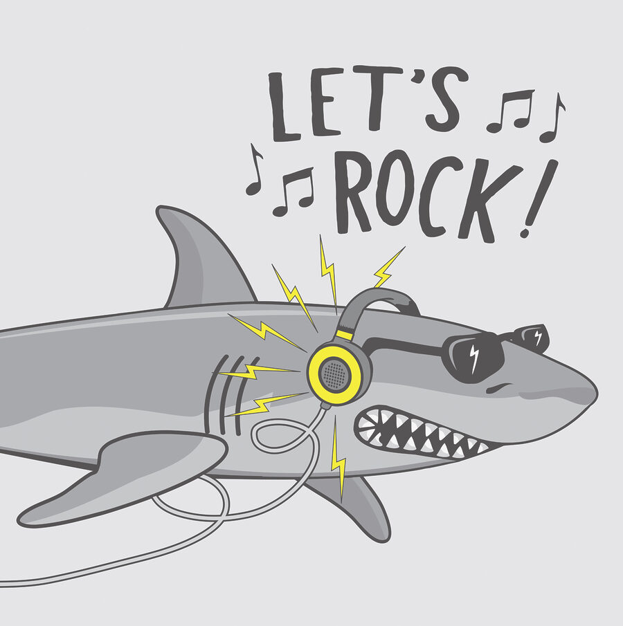 Requin de dessin animé avec des écouteurs Requin de dessin animé avec des écouteurs