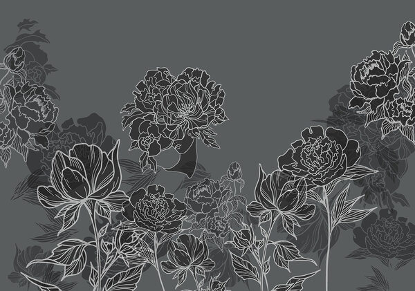 Groupe de fleurs sur fond gris Groupe de fleurs sur fond gris