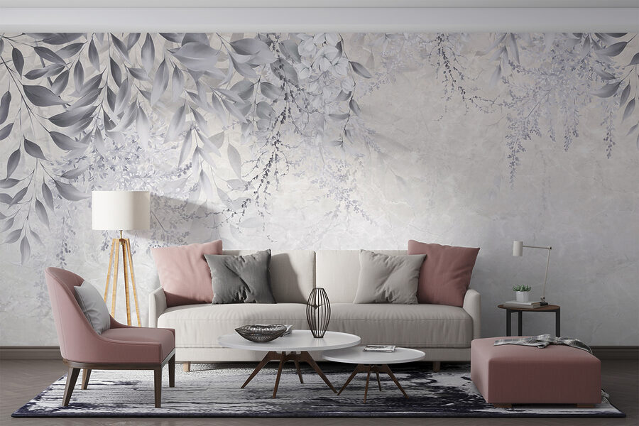 Motif floral blanc et gris
