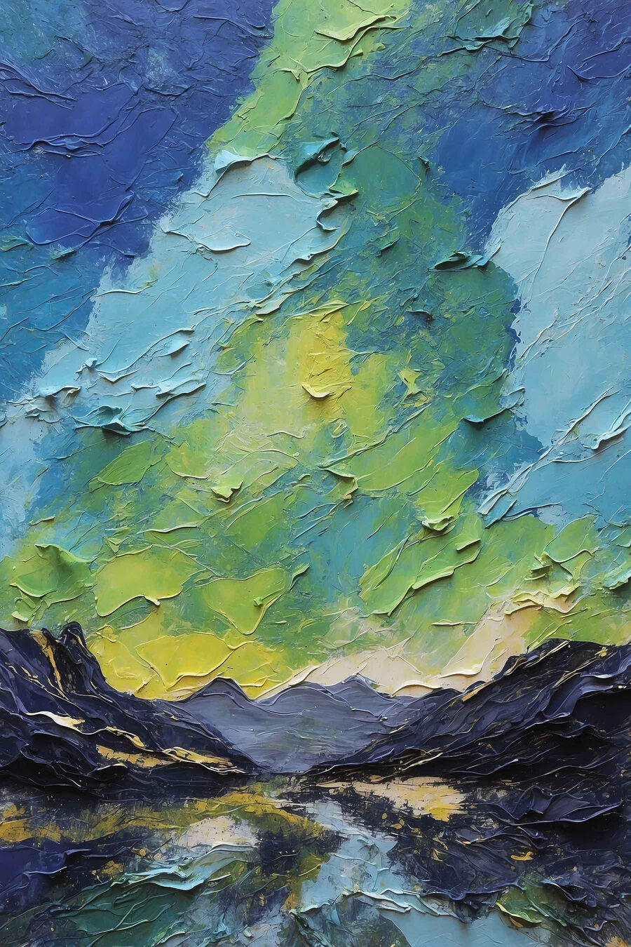 Peinture de montagnes et de nuages