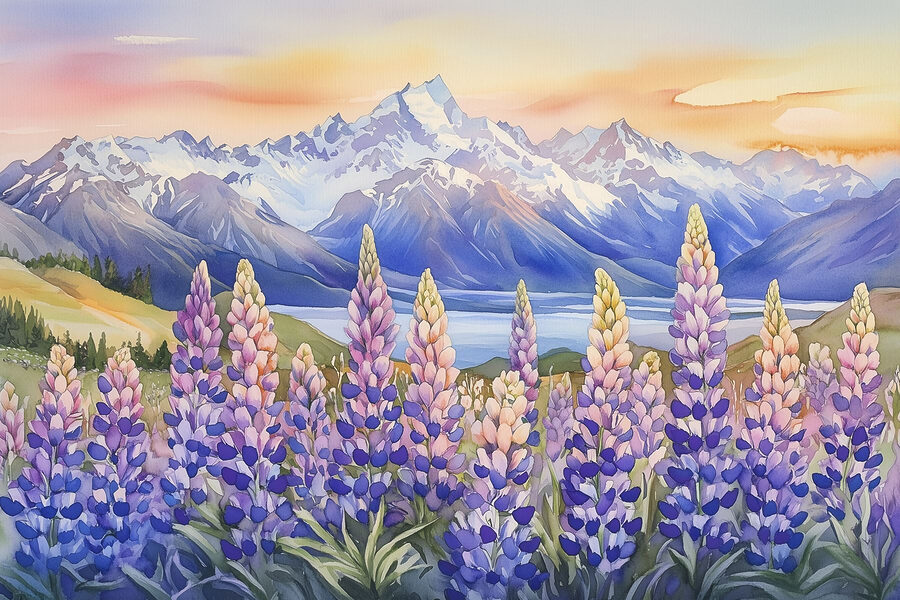 Peinture de fleurs et de montagnes