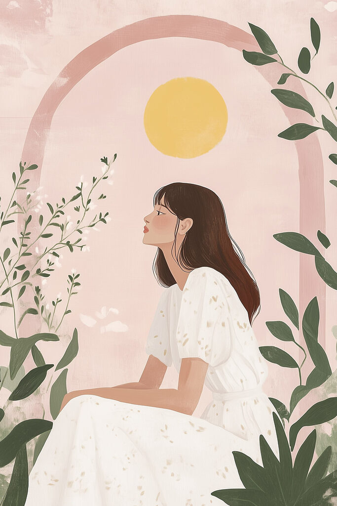 Woman sitting in a white dress Woman sitting in a white dress