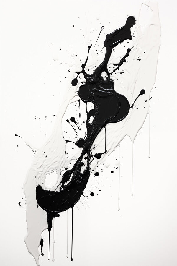 Peinture noire et blanche éclaboussée sur une surface blanche Peinture noire et blanche éclaboussée sur une surface blanche