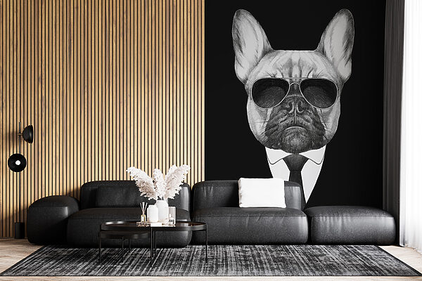 Un chien portant des lunettes de soleil et un costume Un chien portant des lunettes de soleil et un costume