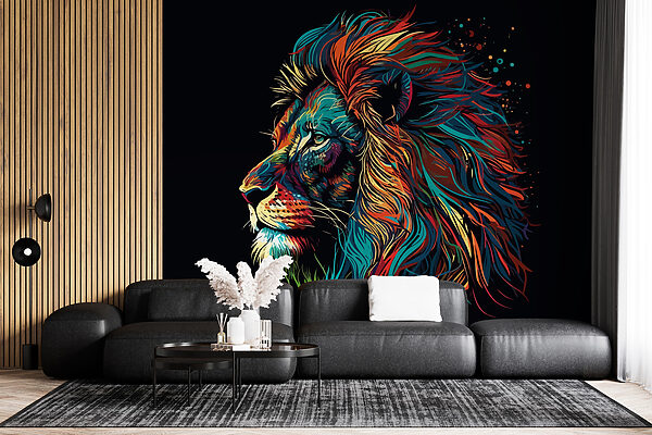 Un lion coloré à la longue crinière Un lion coloré à la longue crinière