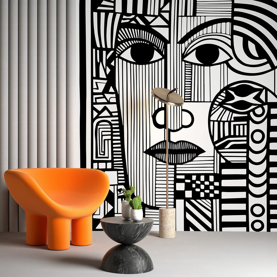 Dessin d'un visage en noir et blanc
