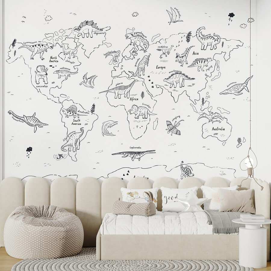 Une carte du monde avec des dinosaures